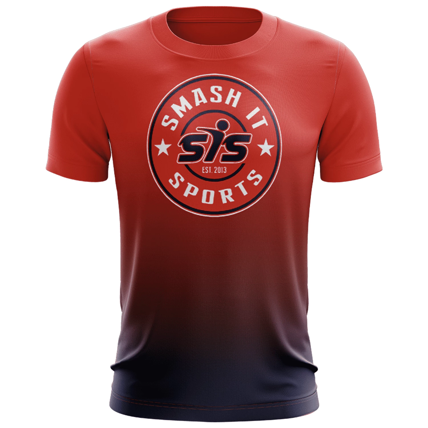Kelly's Ultimate Sports Smash It Sports EVO-Tech Short Sleeve Shirt - Navy/Red Fade Circle Logo
