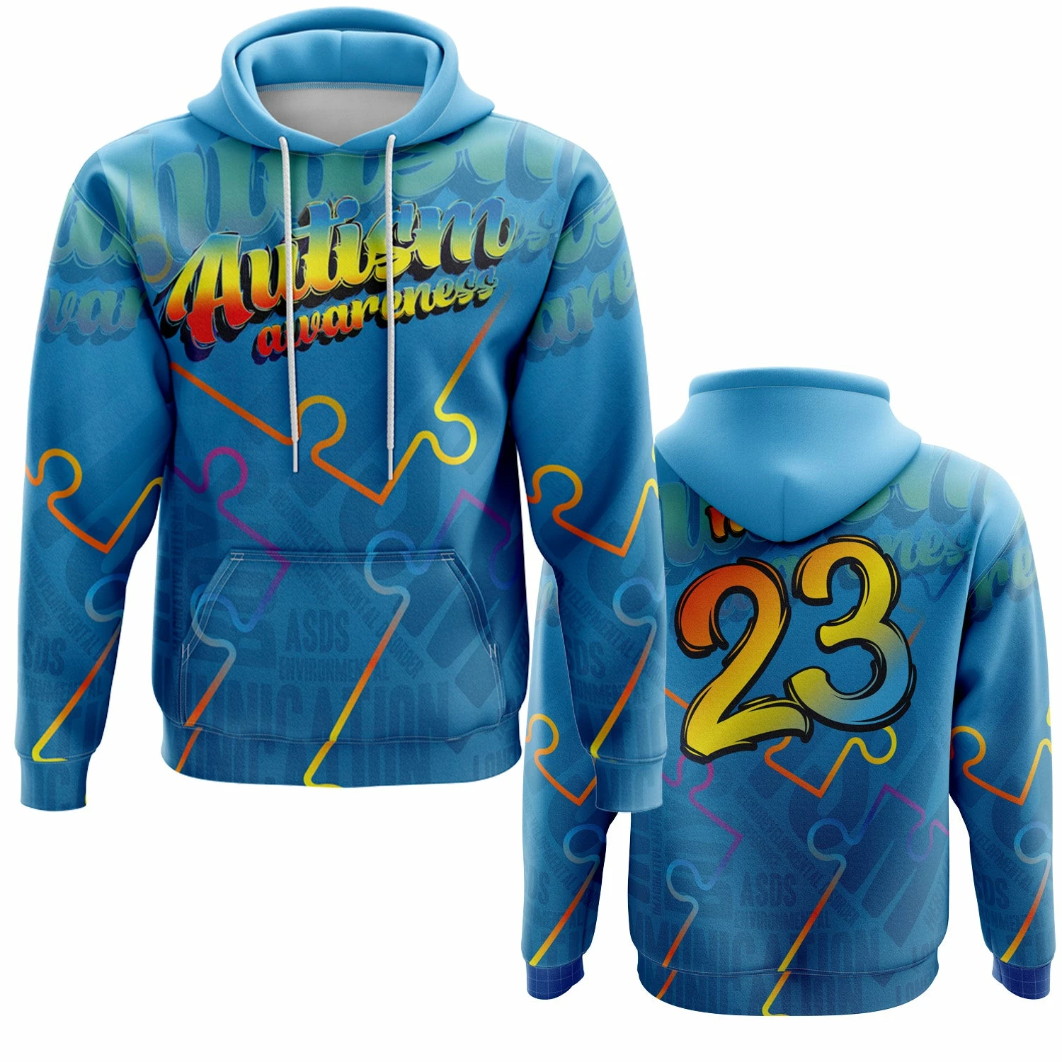 Kelly's Ultimate Sports Autism Awareness Hoodie - Blue (Customized Buy-In)