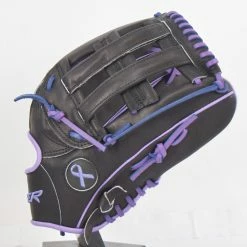 Kelly's Ultimate Sports Viper Japanese Kip Leather Slowpitch Softball Fielding Glove Black/Purple Pancreatic Cancer Awareness