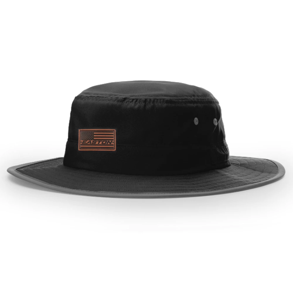 Kelly's Ultimate Sports Easton Bucket Hat Black With Leather Flag Patch